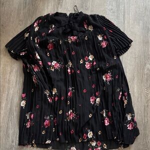 Zara Black Floral Pleated Dress
